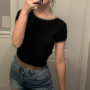 black charlotte russe tee with striped trim